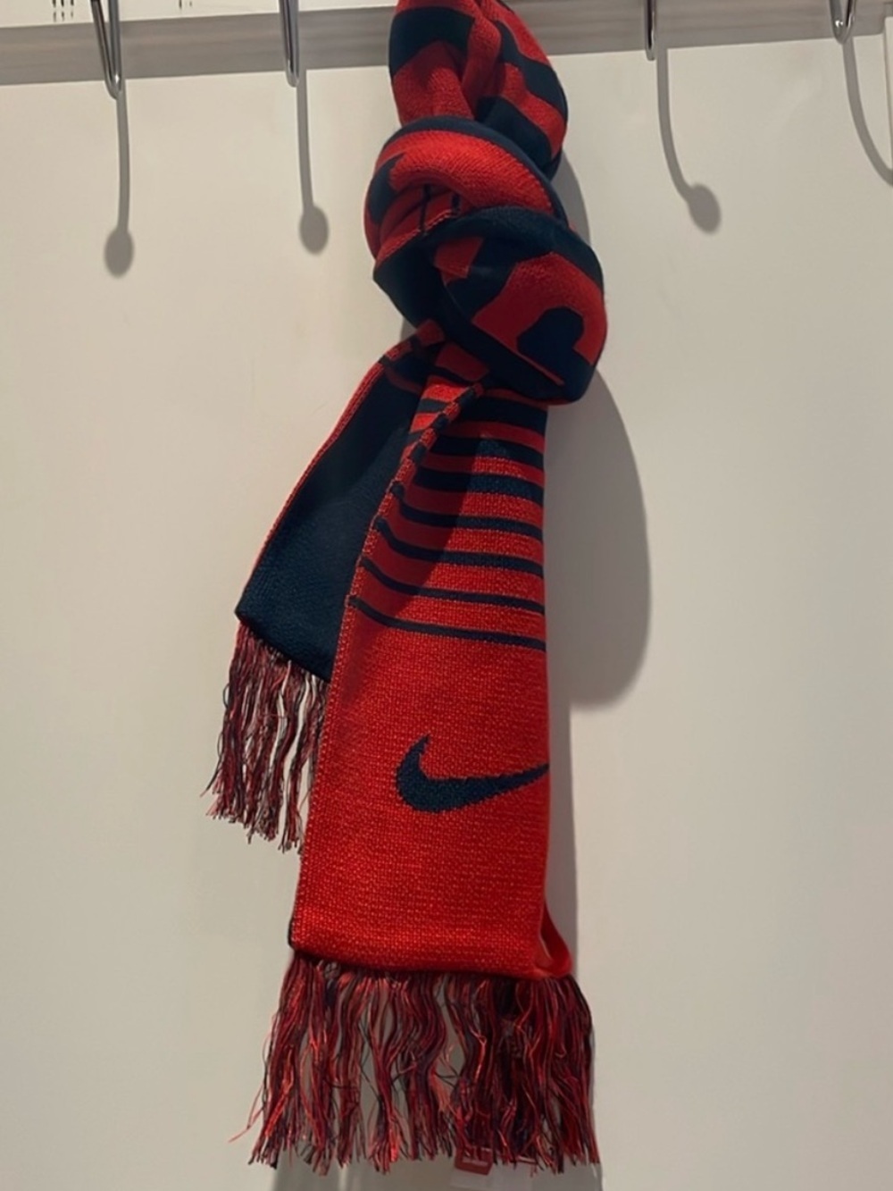 Nike Red and Navy Striped USA Hockey Knit Scarf with Swoosh